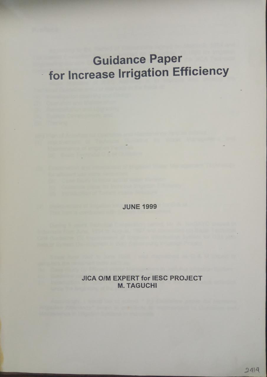 GUIDANCE PAPER FOR INCREASE IRRIGATION EFFICIENCY